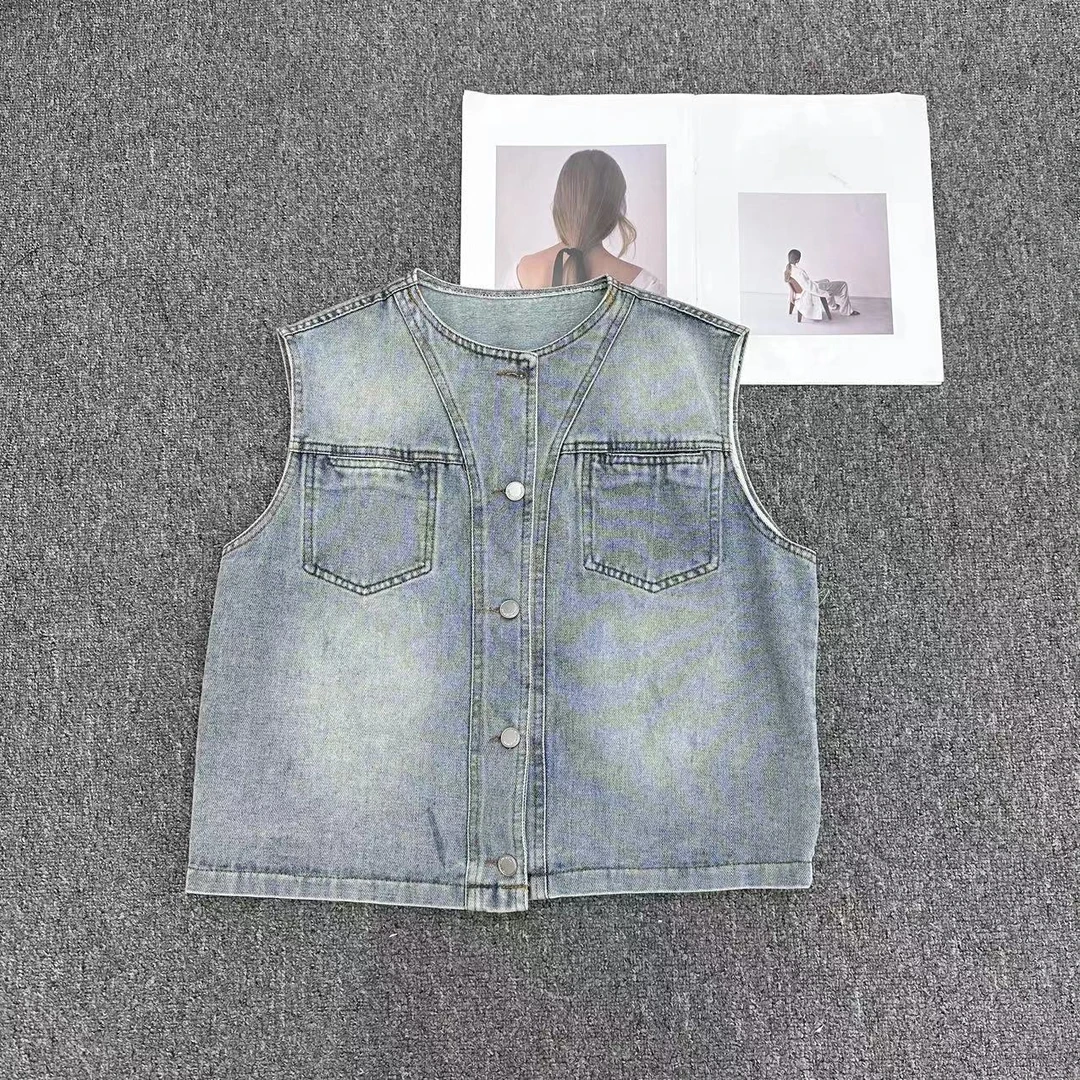 【周周家】5381濮院春夏季桑蚕丝牛仔马甲外套女士休闲时尚街头风