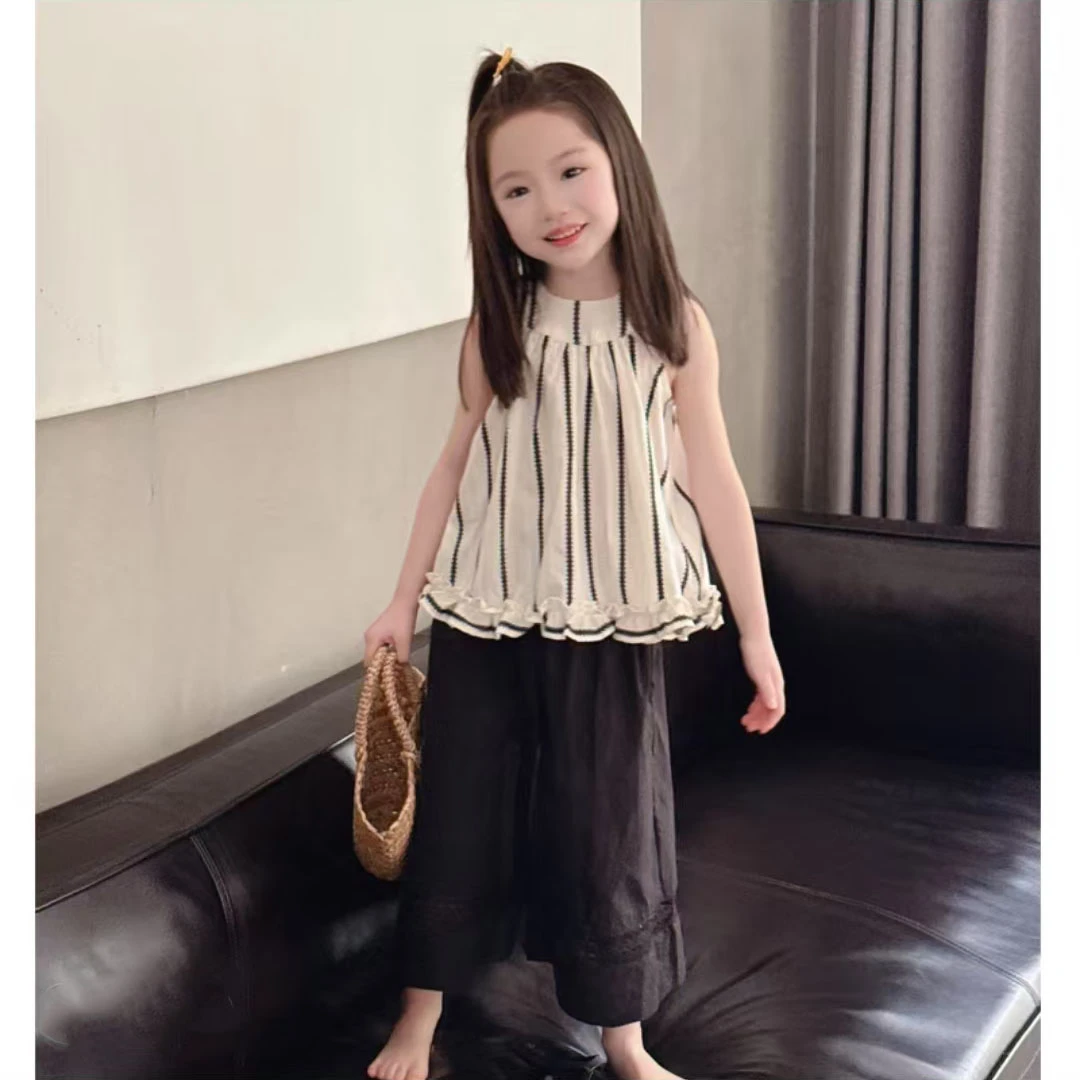 女童夏季套装2025新款夏装儿童时髦洋气韩版娃娃衫无袖上衣夏款潮