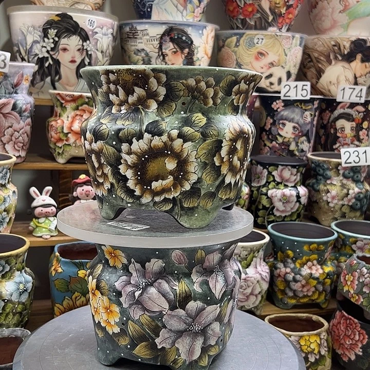 锦***花景德镇炫彩手绘景德镇陶瓷花盆