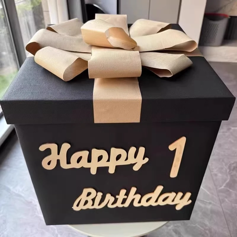 宝宝周岁布置惊喜盒子生日派对礼物盒抓周装饰礼盒手工蝴蝶结盒子
