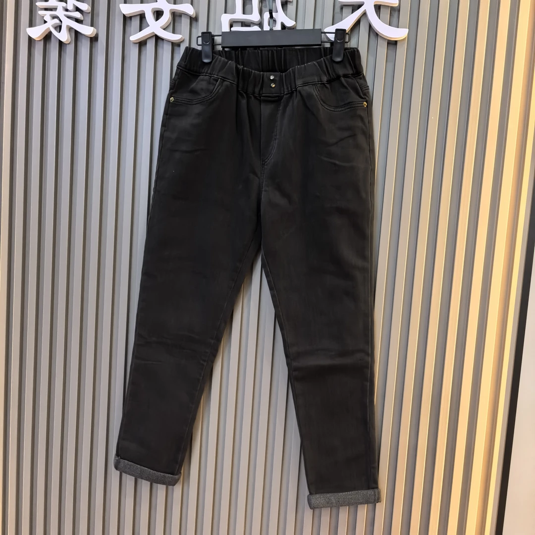 2537（小脚裤抓绒）休闲百搭松紧腰牛仔裤女款长裤