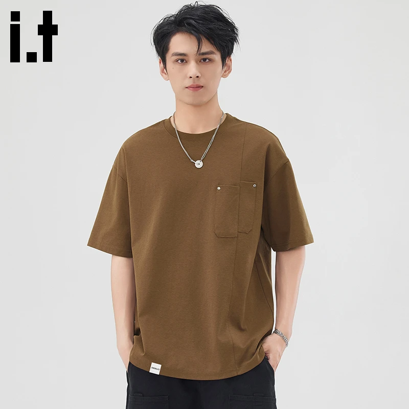 i.t:CHOCOOLATE新款百搭短袖t恤男士2025年夏季宽松弹力运动上衣