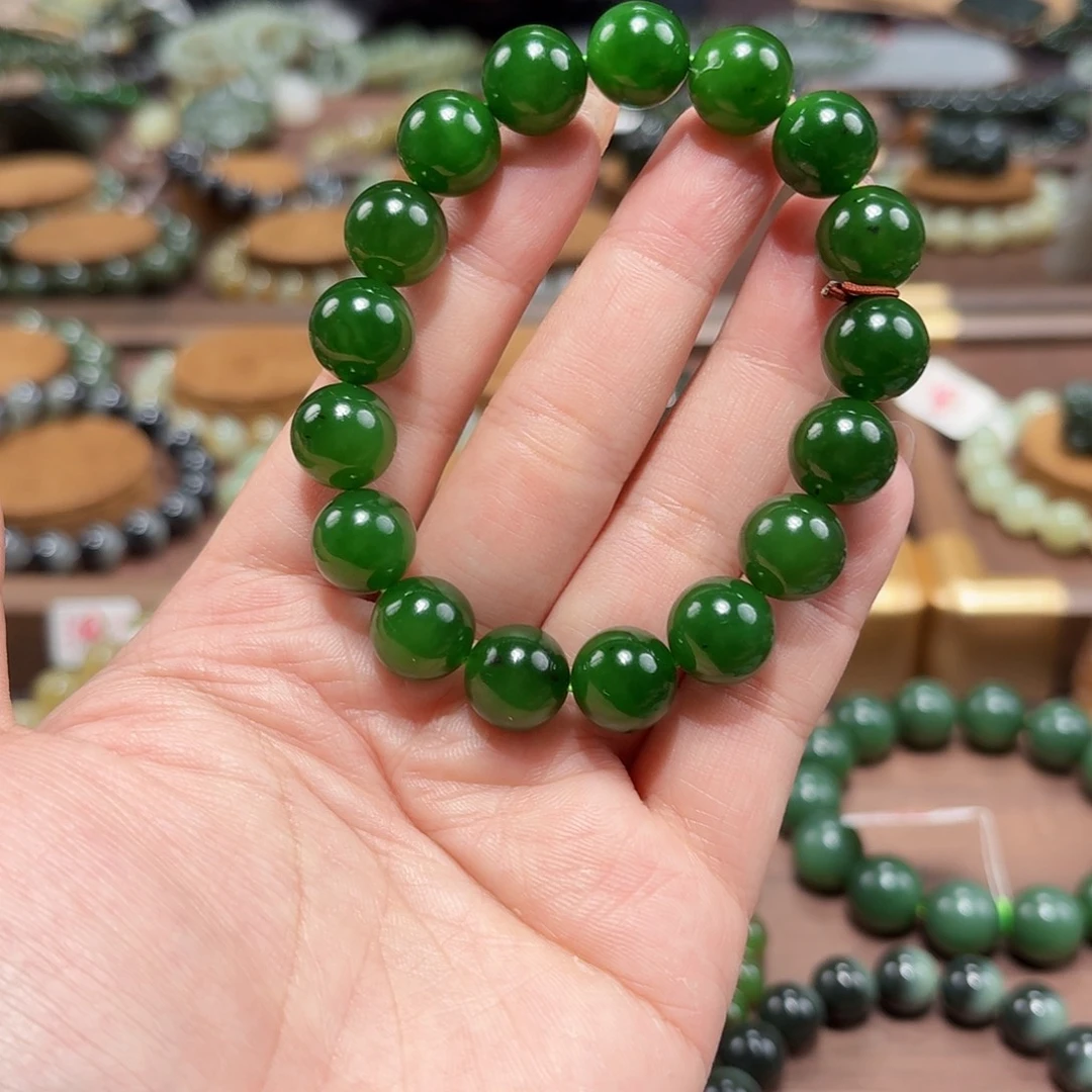 和田玉（碧玉）未镶嵌手链辣阳绿12 俄