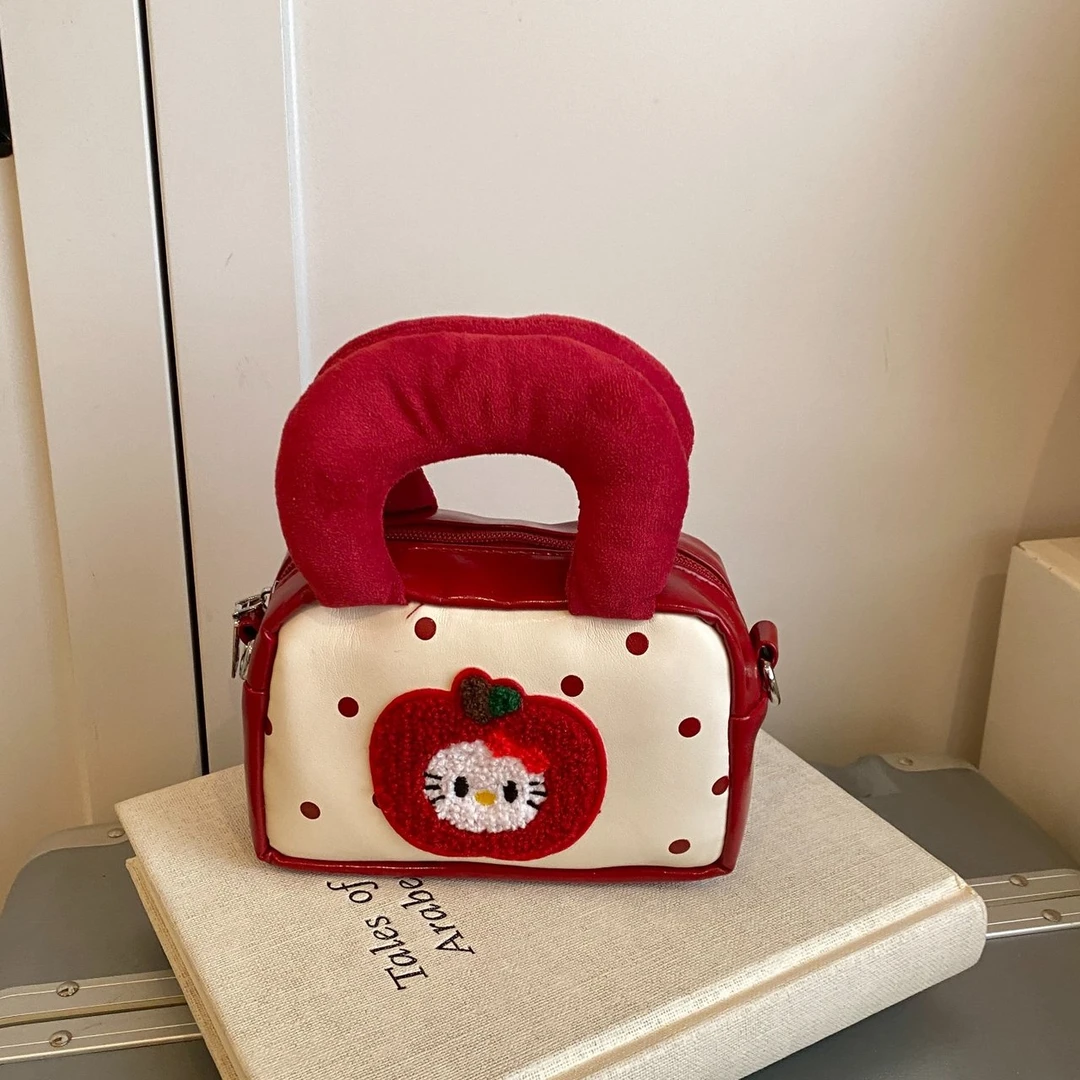 拉链方形波点单肩款单根斜挎包单肩ins时尚手拎包红色休闲