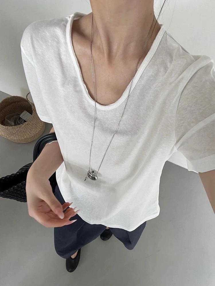 短袖圆领春夏白色宽松短袖T恤套装休闲韩版纯色学生时尚显瘦