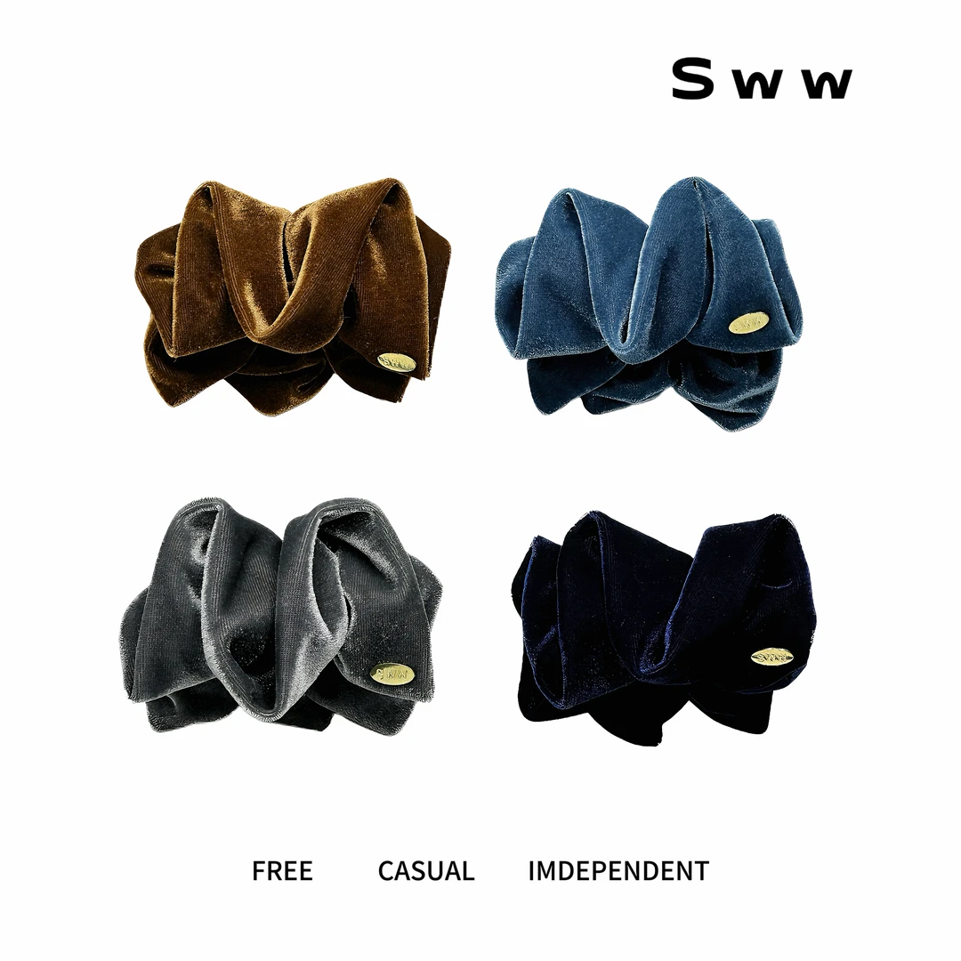 SWW秋冬复古丝绒褶皱丸子头抓夹蓬松马尾夹发饰后脑勺百搭抓夹