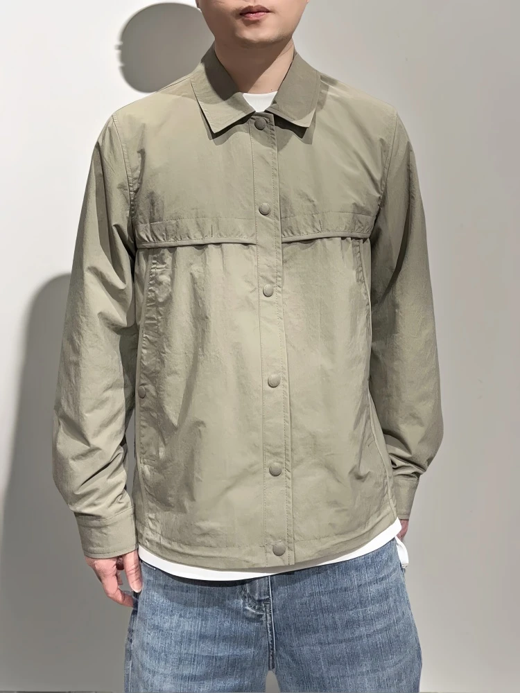 春秋新款青年纯色翻领外套男长袖宽松简约日系休闲夹克舒适百搭潮