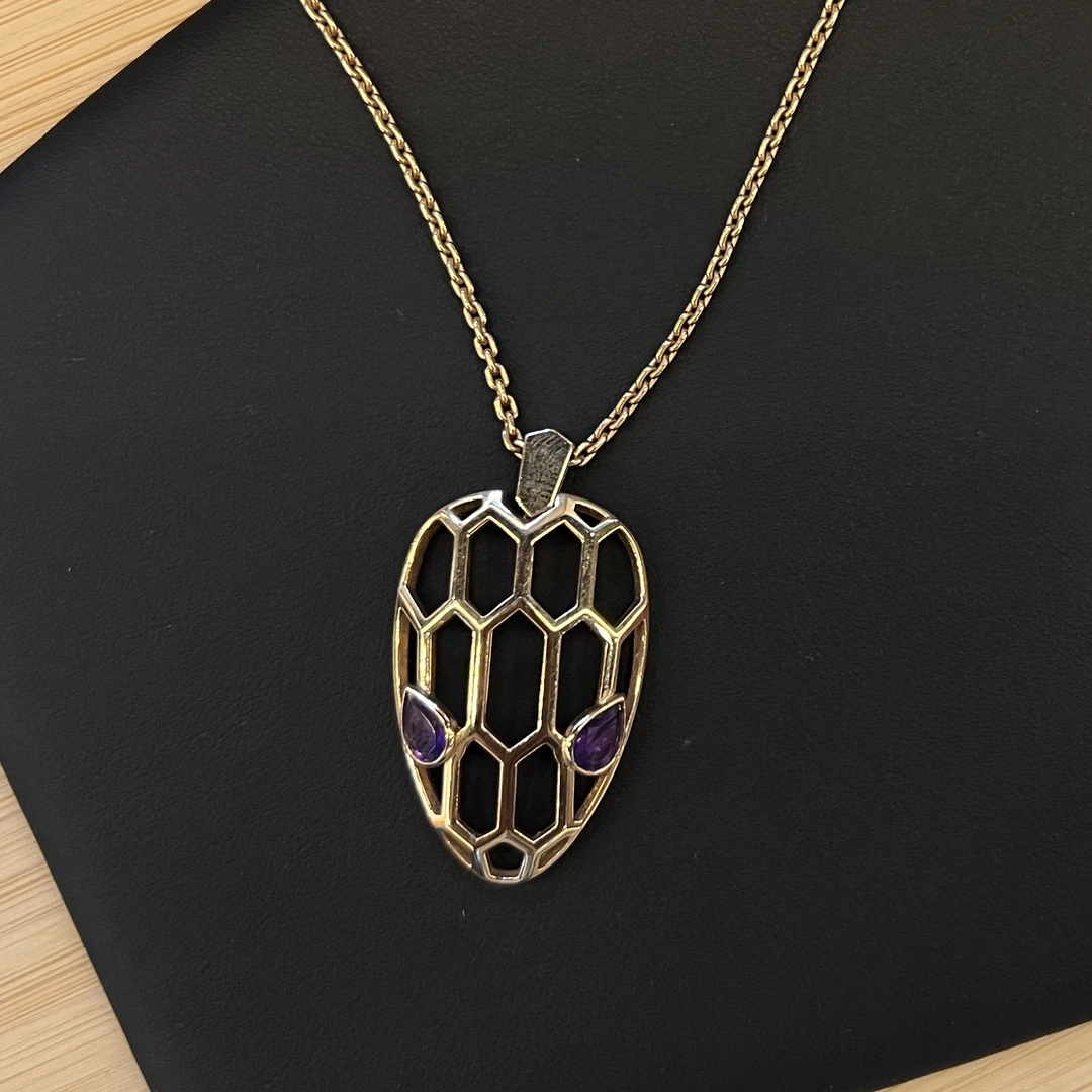 99新 BVLGARI/宝格丽 玫瑰金紫宝石蛇头项链