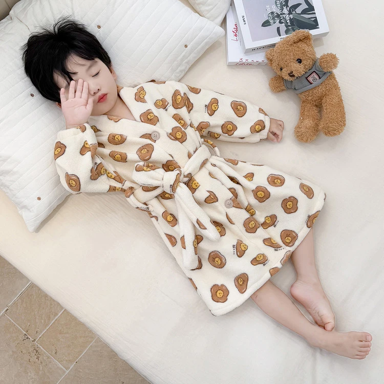 1-6岁男宝宝睡袍珊瑚绒秋冬季保暖加厚男童儿童浴袍法兰绒高级感3