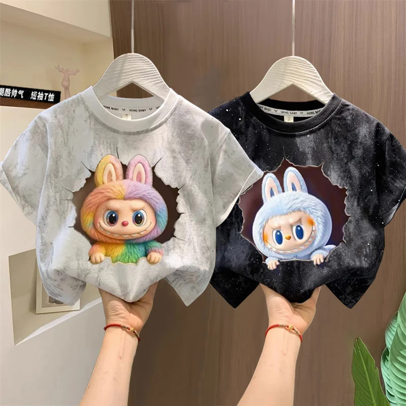 夏季新款洋气扎染纯棉短袖T恤儿童宝宝洋气卡通半袖中大童宽松潮t