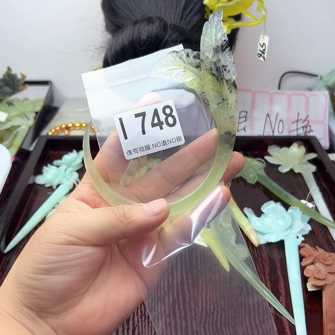 蛇纹石玉合金发饰小***啊