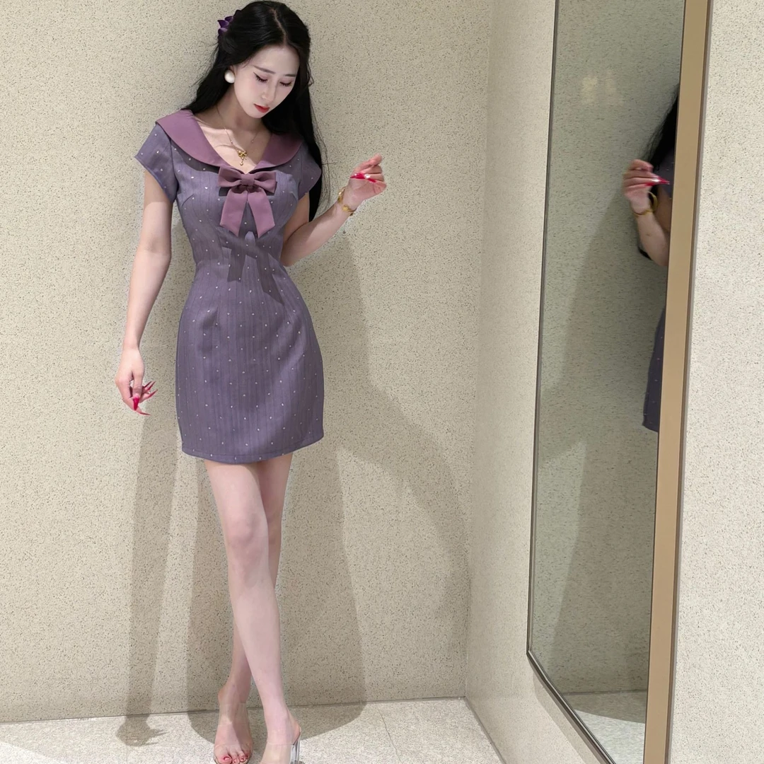 画报夫人原创自制甜美学院风紫色旗袍新中式 短款芋妮小姐