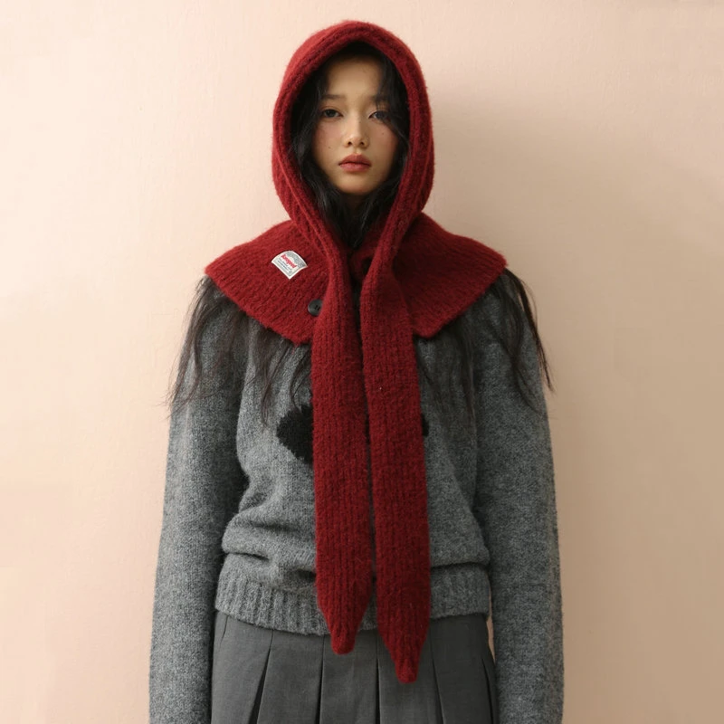 韩系巴拉克拉法帽女连帽围脖秋冬季新款百搭针织毛线帽子围巾一体
