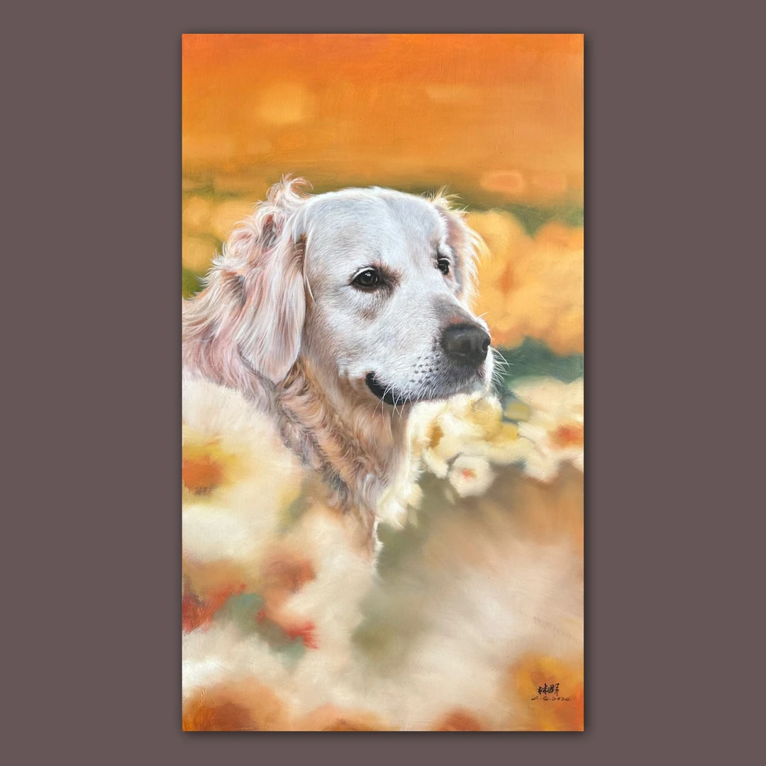 艺弘羽艺术 写实动物狗油画收藏 带内框70×120cm