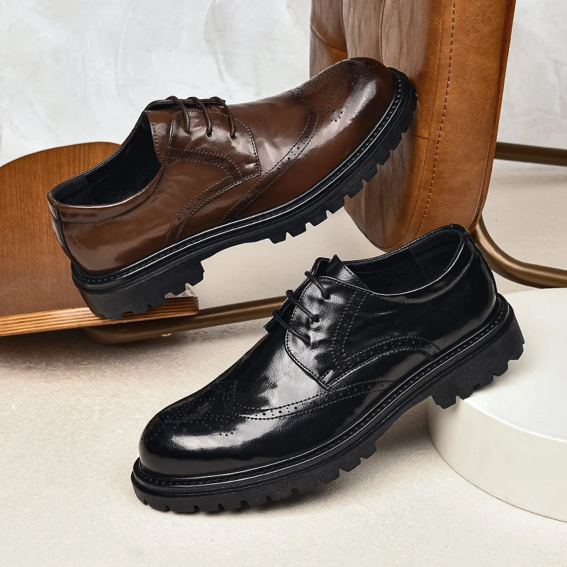1717皮鞋男新款英伦风男士休闲百搭布洛克雕花高档软底系带鞋子男