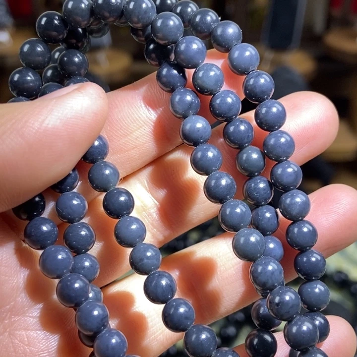 和田玉（墨玉）未镶嵌项链卡6圆珠108灰调