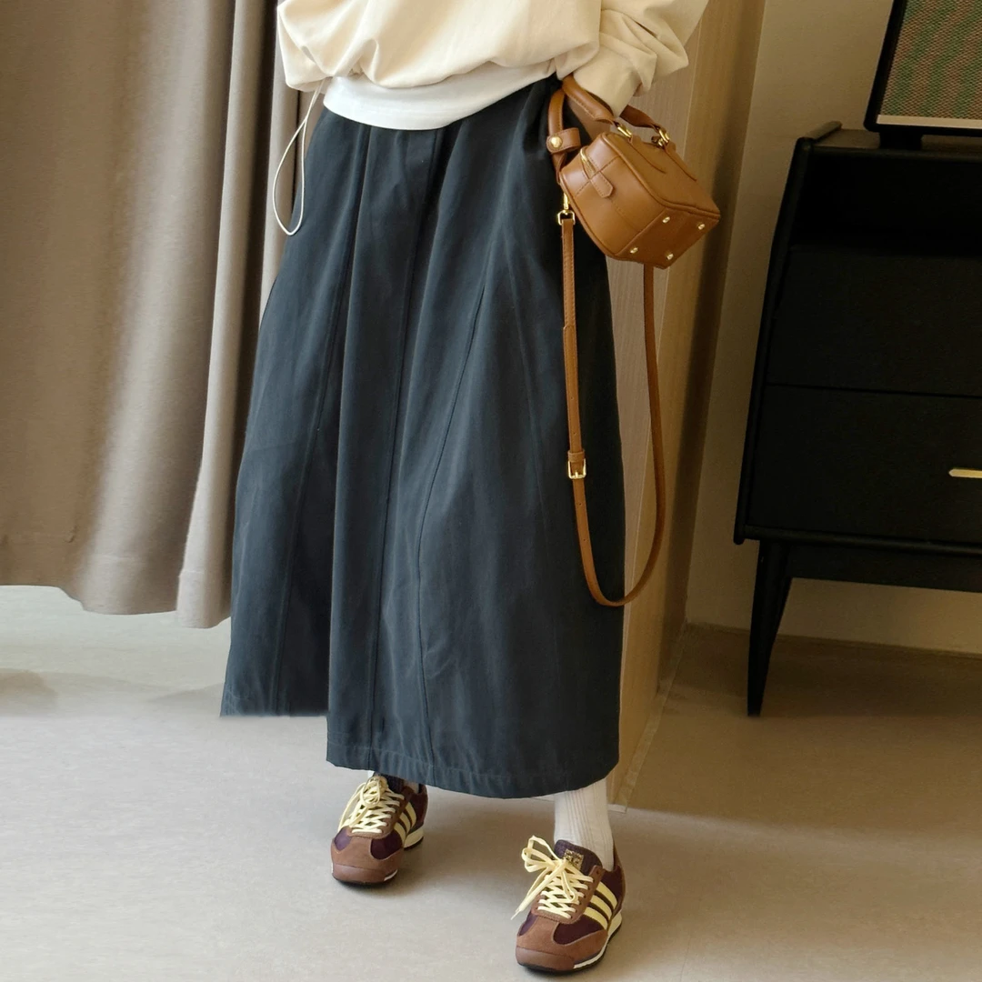 日系小清新少女花苞半身裙2025夏高腰显瘦休闲中长工装蓬蓬半身裙