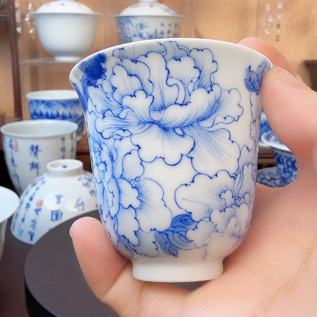 手绘青花牡丹花手绘