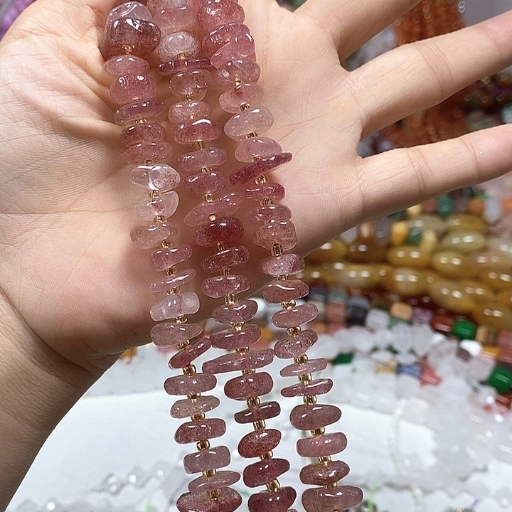 玛瑙/玉髓未镶嵌珠宝半成品天然草莓晶一条
