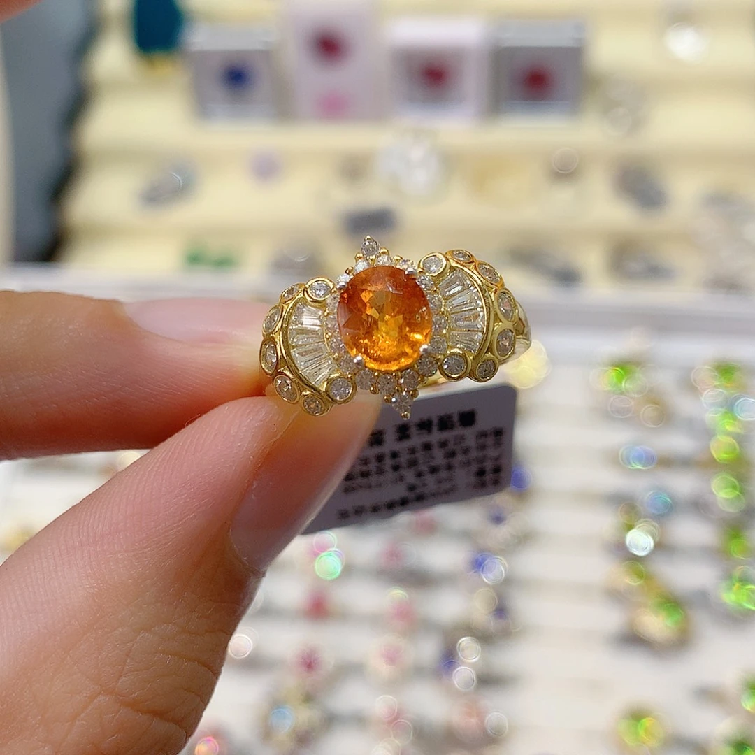 石榴石（芬达石）戒指银S925镶嵌