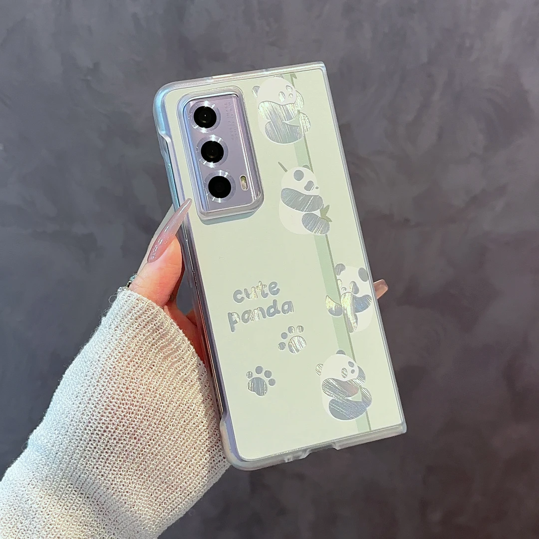 适用【荣耀MAGICVS2】cute熊猫支架羽纱折叠机高品质清新手机壳女