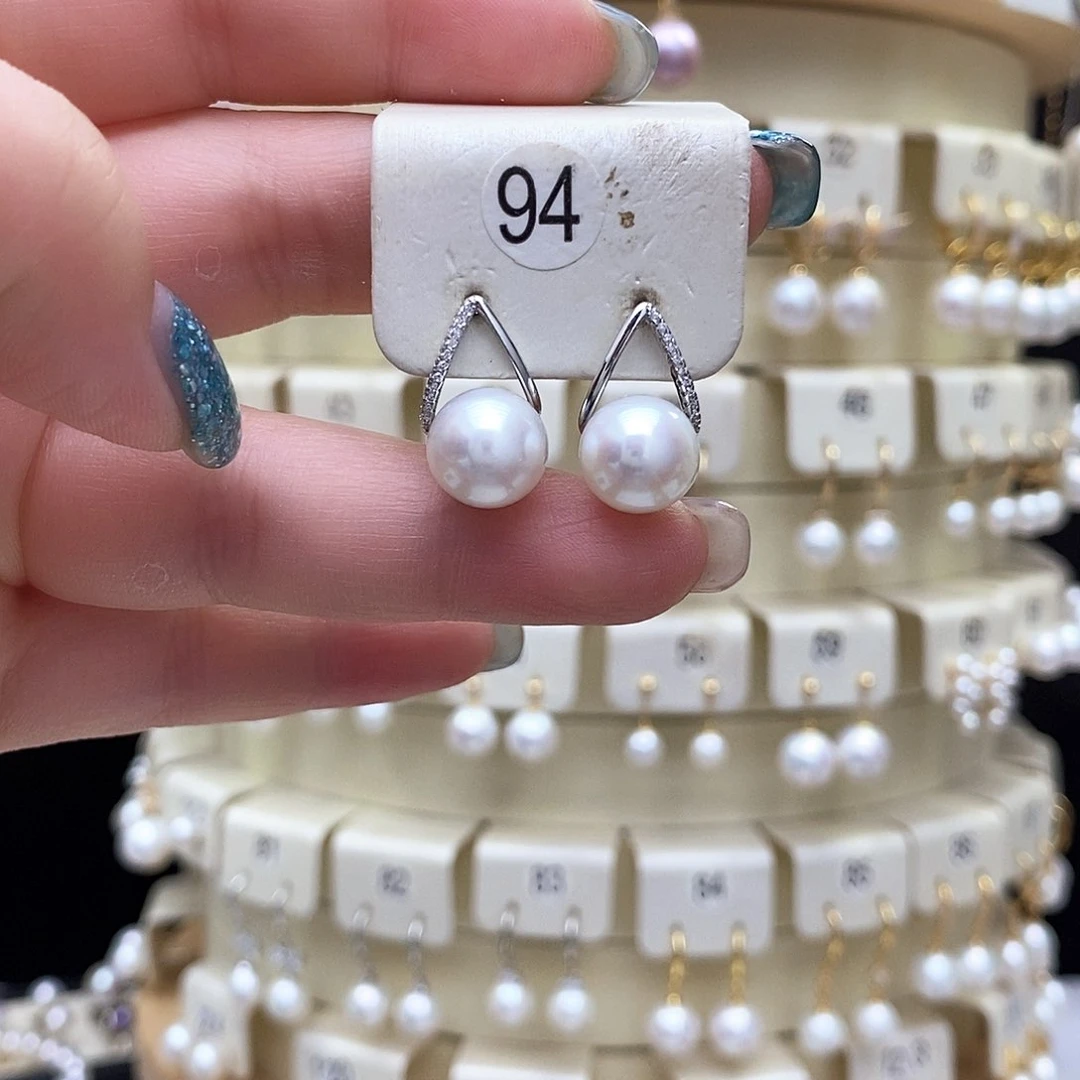 银S925镶嵌淡水珍珠耳饰