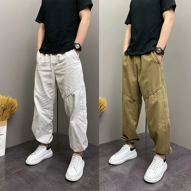 2025秋冬新款男士潮流休闲裤宽松直筒运动裤百搭拼接工装束脚裤