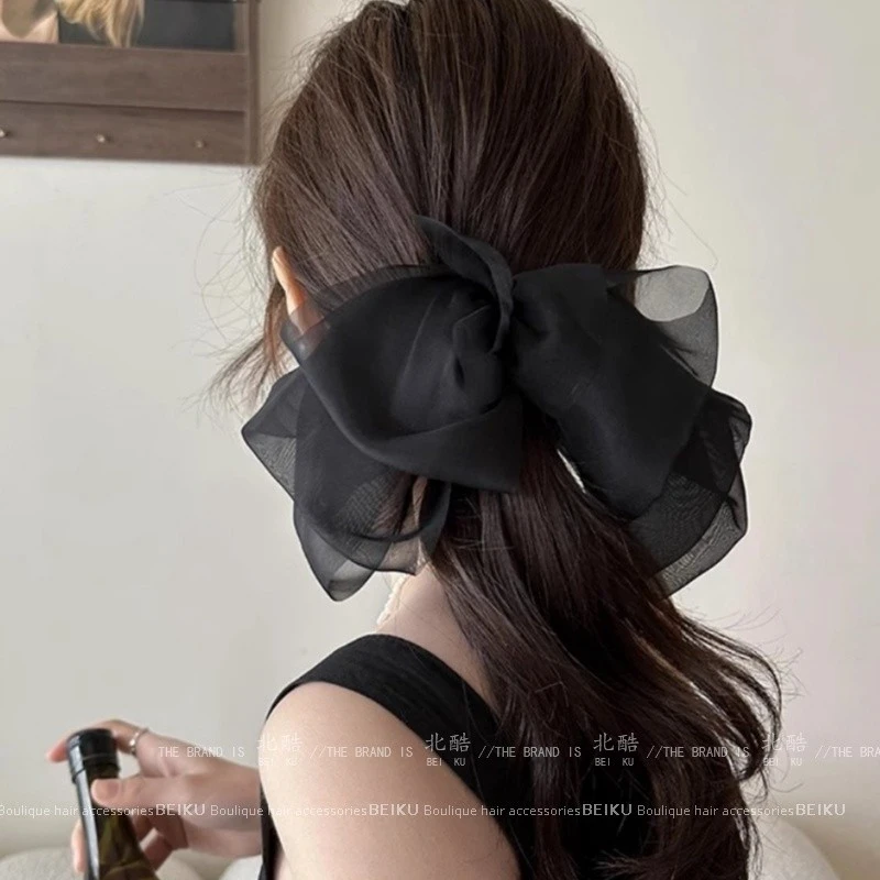 超仙温柔超大蝴蝶结弹簧夹雪纺网纱发夹新款顶夹后脑勺新款发饰