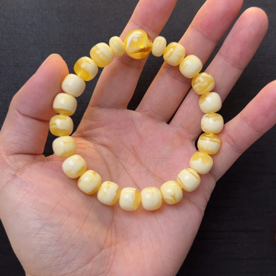 琥珀未镶嵌裸石金瓷白同料手串10mm