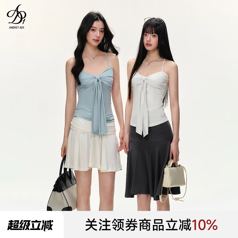 ANDYET AD1短袖通勤莱赛尔面料蝴蝶结绑结垂坠感度假风背心315065