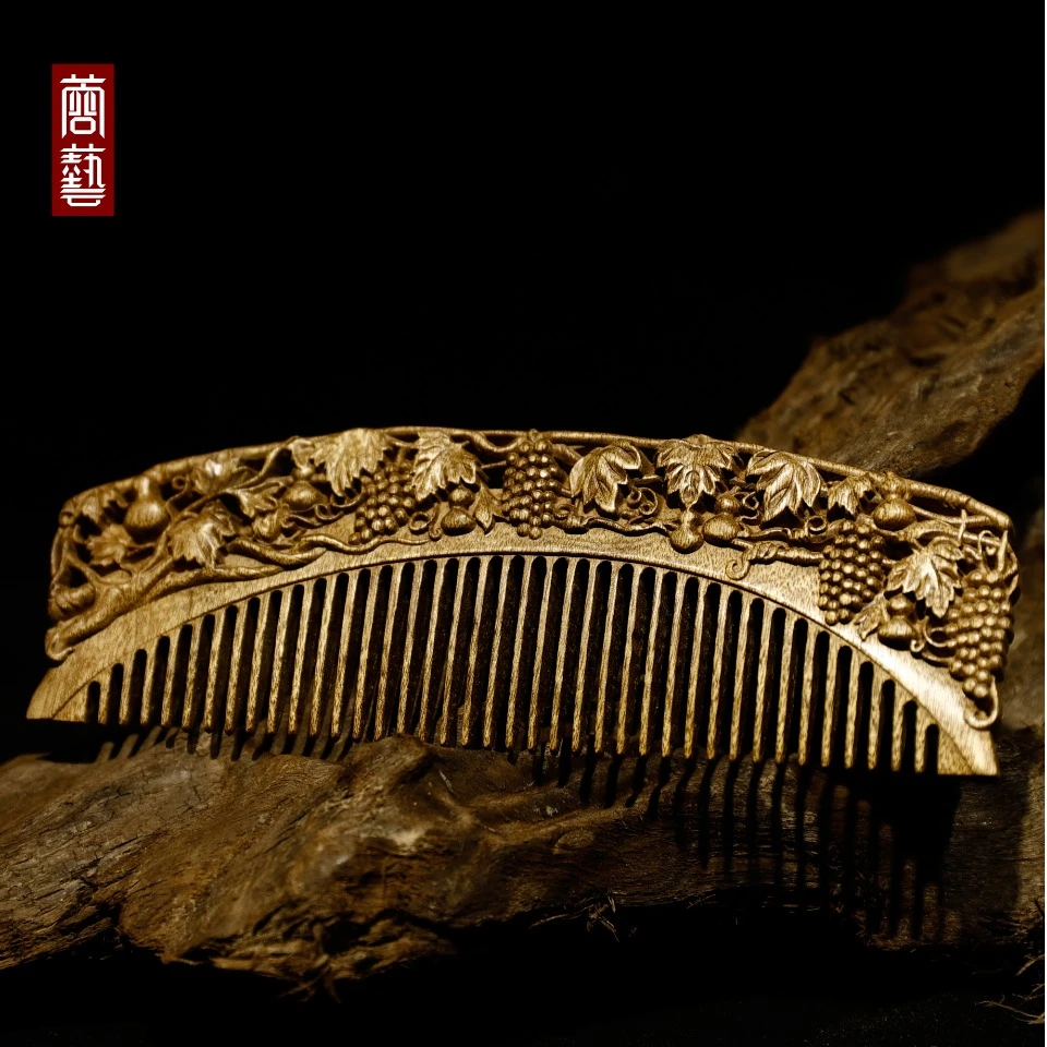 金丝楠木老料葫芦葡萄多子多福木梳