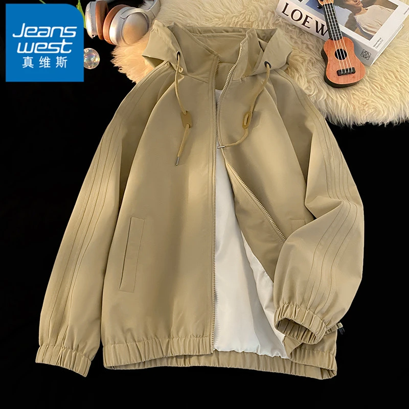 真维斯防泼水连帽冲锋外套男士春秋季户外休闲青年工装夹克上衣服