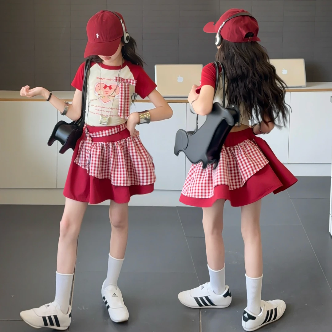 女童短袖半身裙套装夏季2025新款女大童甜酷风夏装T恤短裙两件套