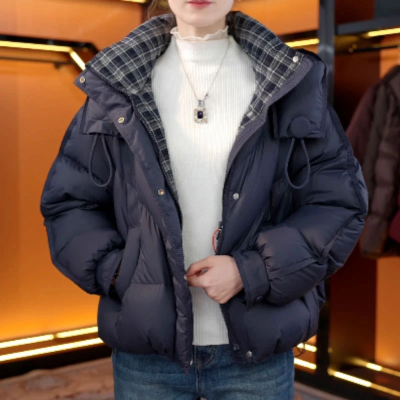 SHALLDOER【经典时尚】格子拼接棉服女2026秋冬季韩系百搭保暖外套