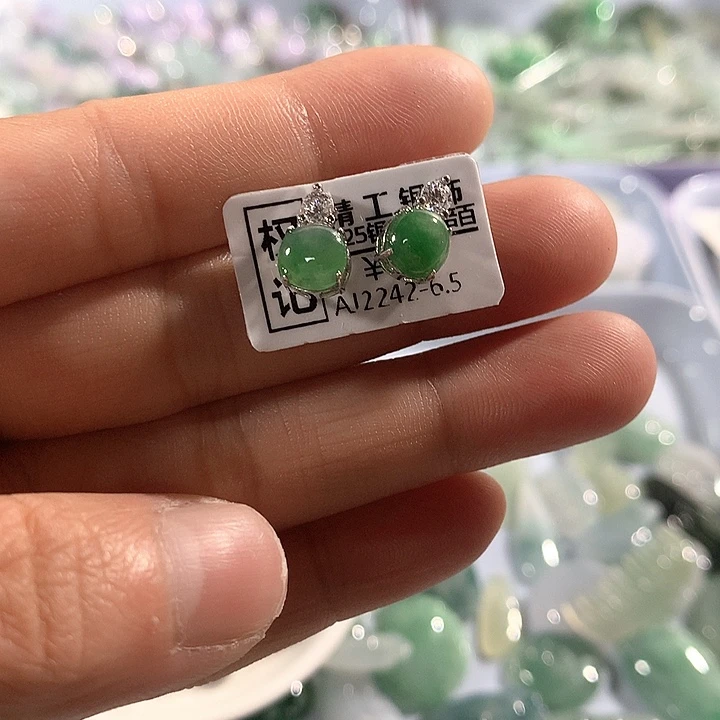 翡翠银S925镶嵌项圈耳钉