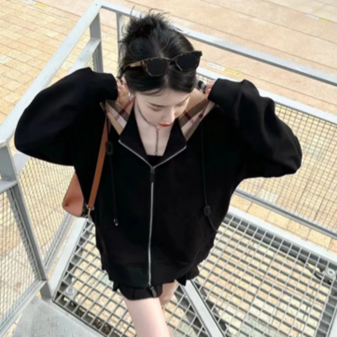 99新 BURBERRY/博柏利 宽松格纹连帽夹克卫衣/尺码XXS/WX108777