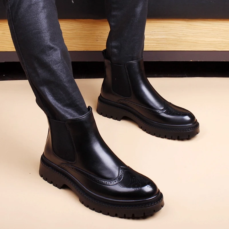 英国『设计师』力荐！新款雕花切尔西靴真皮时尚加绒高帮马丁靴皮靴