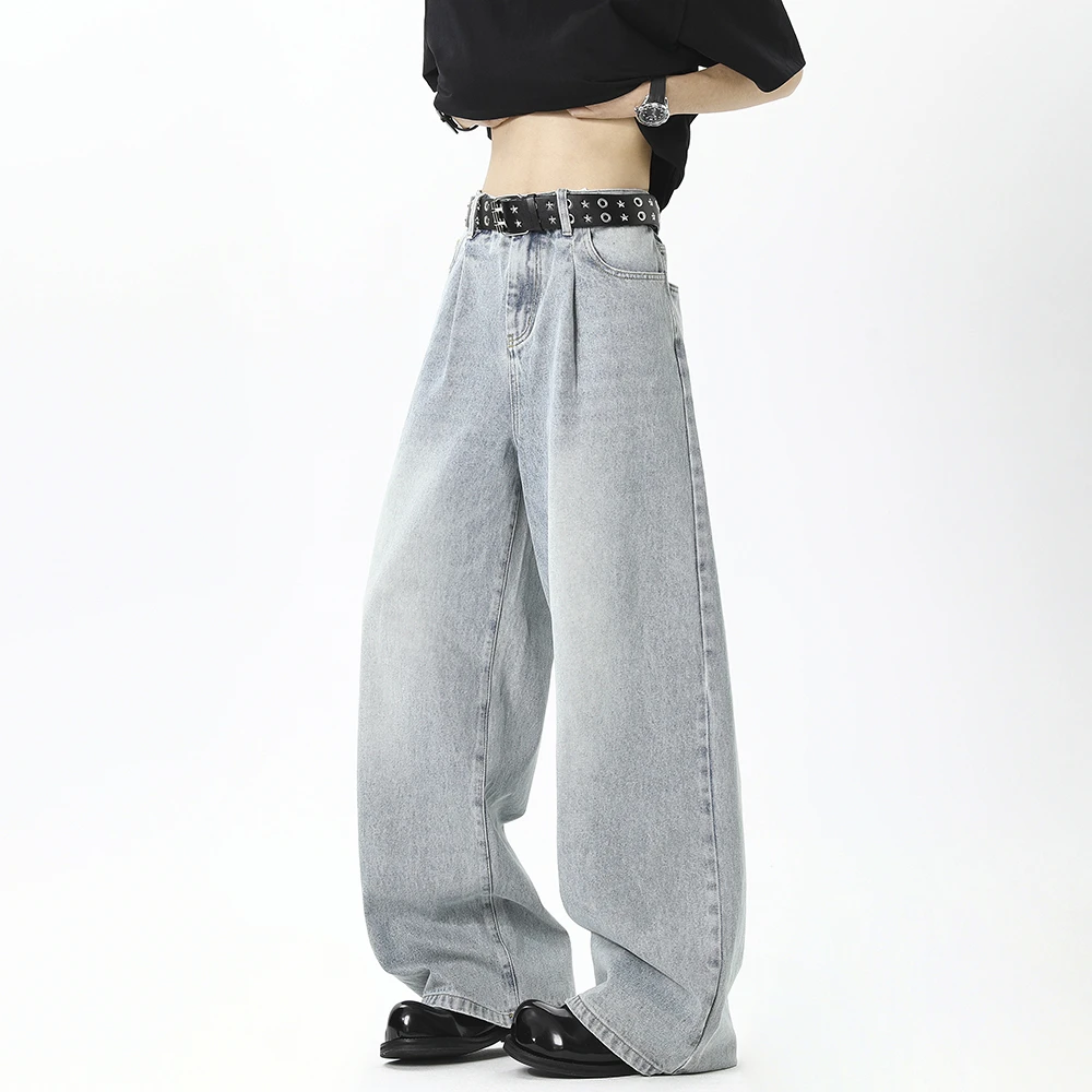 JUJUPS春夏简约百搭水洗牛仔裤男款宽松直筒裤子显瘦阔腿拖地裤男