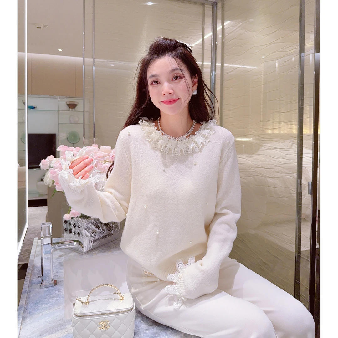MissLuxury【温暖随形】蕾丝花边公主款毛衣针织打底衫秋冬新