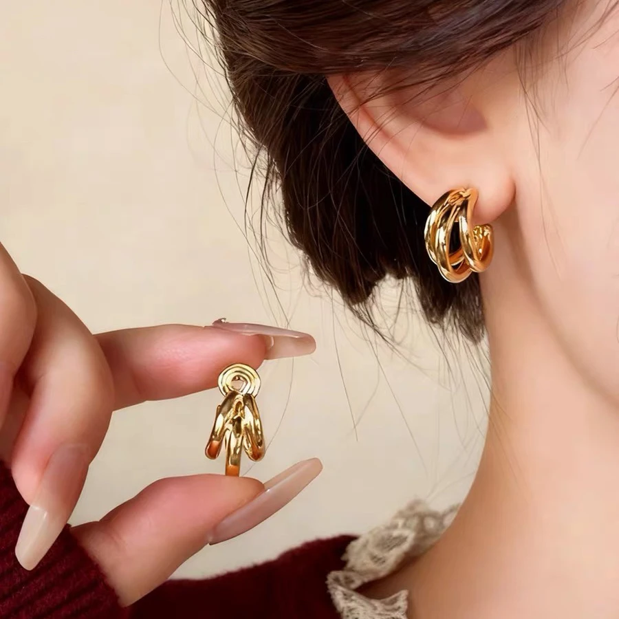 铜合金耳饰 高级感金色C圈耳环耳钉2025新款爆款女人味气质耳饰