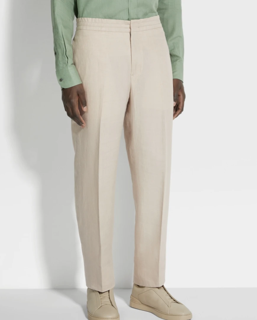 PABO | 浅米色Oasi Lino绿洲亚麻休闲长裤微锥版型 【100%亚麻】