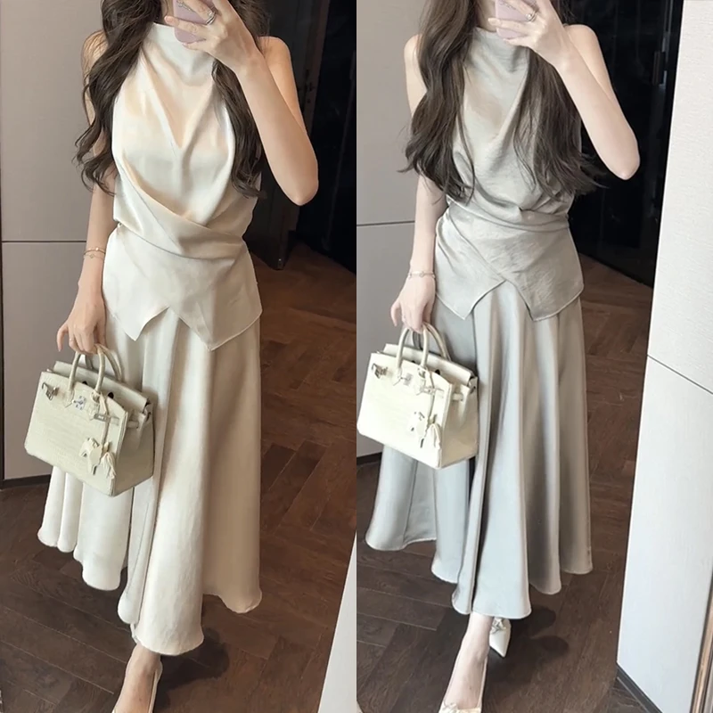 【mimius】喵喵 交叉系带不规则无袖背心半身裙套装 G03277