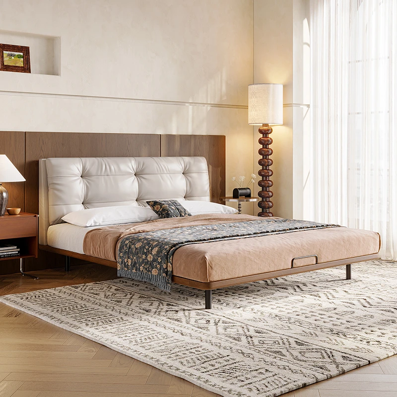 【云朵政府补贴】中古风真皮床极简软包主卧奶油风双人床【达人】