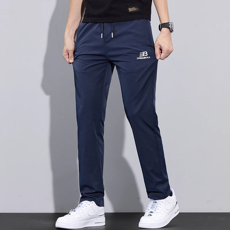 秋季新款休闲裤男修身小直筒柔软弹力刺绣潮流简约舒适百搭长裤