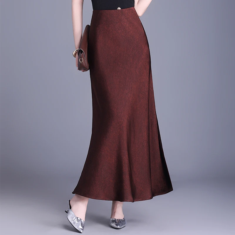 醋酸缎面鱼尾裙半身裙女夏季长裙2025新款开叉裙子垂感一步包臀裙