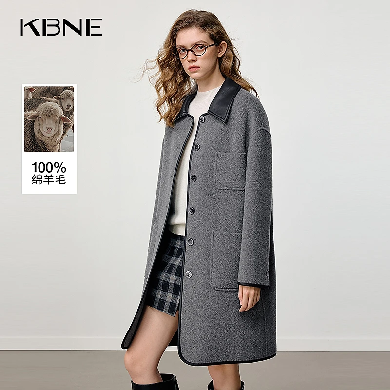 【全羊毛】KBNE毛呢大衣女爆款2025新款秋冬高级感撞色拼接毛呢外套