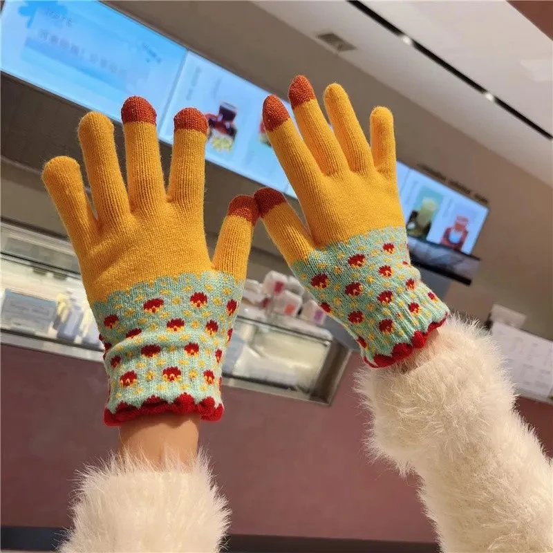 手套冬季女骑车加绒加厚男情侣款可爱ins保暖可触屏防寒五指冬天