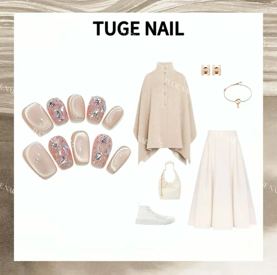 TugeNail“春桃”秋季穿搭高级感复古小众设计师穿戴甲TGN12