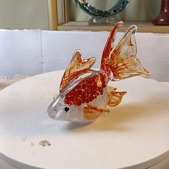 琉璃琉璃红色鱼摆件