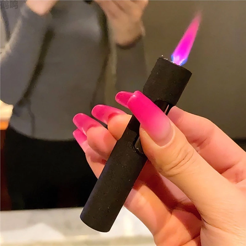 圆柱形渐变色粉焰打火机防风磨砂个性渐变色打火机送男友女士闺蜜